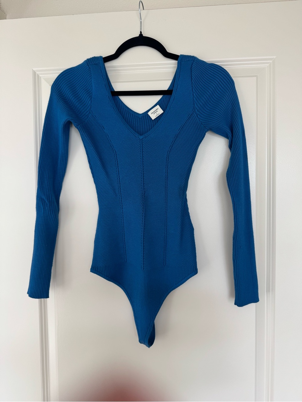Abercrombie & Fitch Teal Blue Ribbed Long-Sleeve V-Neck Bodysuit